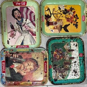 Vintage Coca-Cola Metal Serving Tray Collectible Retro Advertising - Set of 4